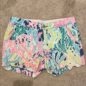 Lilly Pulitzer Pink Aqua Lime Navy Scallop-Hem Shorts